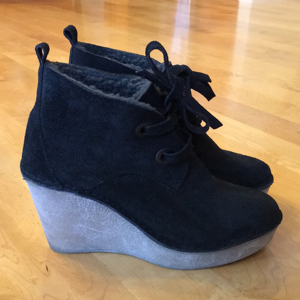 PIERRE HARDY | Suede Leather Wedge Booties Ankle Boots Shearling Lined